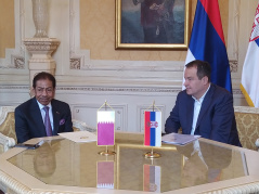 20 July 2021 National Assembly Speaker Ivica Dacic in meeting with the Ambassador of the State of Qatar to the Republic of Serbia Mubarak bin Fahad Al-Thani